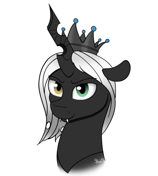 Size: 900x1000 | Tagged: artist:spirit-dude, changeling, changeling king, derpibooru import, heterochromia, male, oc, oc:king ao, safe, smiling, solo, unofficial characters only, white changeling