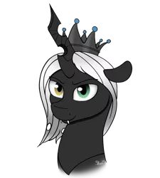 Size: 900x1000 | Tagged: artist:spirit-dude, changeling, changeling king, derpibooru import, heterochromia, male, oc, oc:king ao, safe, smiling, solo, unofficial characters only, white changeling