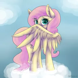 Size: 1024x1024 | Tagged: artist:mephysta, cloud, covering, derpibooru import, fluttershy, safe, solo, wings