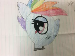 Size: 2592x1936 | Tagged: alternate timeline, apocalypse dash, artist:paper pony artwork, artist:rihanna bell pepper, crystal war timeline, derpibooru import, lined paper, paper, pencil drawing, rainbow dash, safe, scar, scratches, sharpie used, traditional art