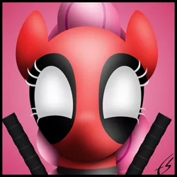 Size: 3000x3000 | Tagged: artist:facelesssoles, crossover, deadpool, derpibooru import, pinkie pie, pinkiepool, safe, solo