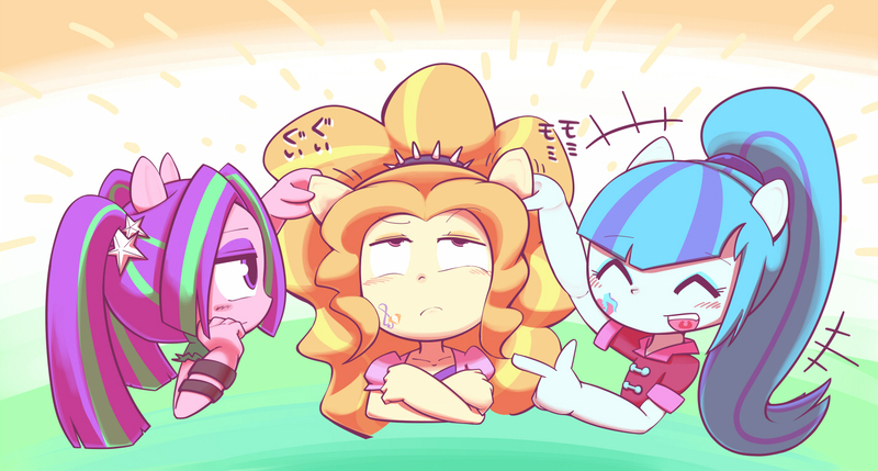 Size: 1400x750 | Tagged: safe, artist:steve, derpibooru import, adagio dazzle, aria blaze, sonata dusk, equestria girls, rainbow rocks, chibi, pixiv, pony ears, the dazzlings