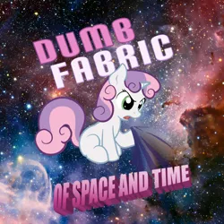 Size: 900x900 | Tagged: safe, artist:ajin, derpibooru import, edit, sweetie belle, pony, unicorn, dumb fabric, female, filly, open mouth, solo, space, spacetime