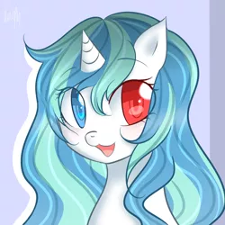 Size: 1000x1000 | Tagged: safe, artist:liny-an, derpibooru import, oc, oc:flora prima, unofficial characters only, pony, unicorn, :3, bust, cute, france, french, frenchy-ponies, happy, heterochromia, mascot, portrait, smiling, solo