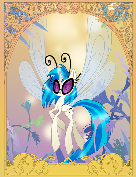 Size: 638x825 | Tagged: safe, artist:dinkelion, derpibooru import, vinyl scratch, breezie, breeziefied, cute, modern art, nouveau, solo, species swap