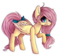 Size: 1495x1420 | Tagged: artist:kilamuri, derpibooru import, ear fluff, fluttershy, raised hoof, safe, solo, tail bow