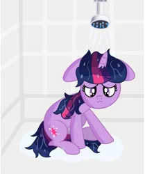 Size: 901x1080 | Tagged: safe, artist:pastelhorses, derpibooru import, twilight sparkle, pony, unicorn, floppy ears, sad, shower, shower of angst, solo, unicorn twilight, wet, wet mane