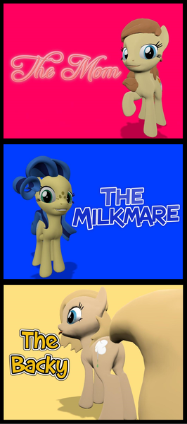 Size: 1068x2413 | Tagged: safe, artist:soad24k, derpibooru import, oc, oc:backy, oc:cream heart, oc:milky way, unofficial characters only, pony, 3d, female, gmod, mare, the good the bad and the ugly