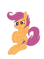 Size: 1936x2592 | Tagged: safe, artist:squipycheetah, derpibooru import, scootaloo, pegasus, pony, crusaders of the lost mark, alternate cutie mark, cutie mark, devious, filly, looking down, raised hoof, raised tail, simple background, sitting, smiling, solo, spread wings, transparent background, vector