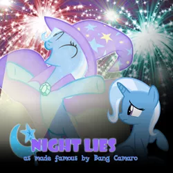 Size: 1080x1080 | Tagged: safe, artist:blackgryph0n, artist:joeycrick, artist:shelmo69, artist:sofunnyguy, derpibooru import, trixie, pony, unicorn, album cover, bang camaro, female, mare, music, night lies, rhythm game, rock band