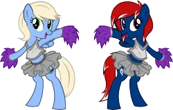 Size: 5807x3700 | Tagged: safe, artist:outlawedtofu, derpibooru import, oc, oc:snap roll, oc:tailwind, unofficial characters only, pegasus, pony, fallout equestria, fallout equestria: frozen skies, cheerleader, cheerleader outfit, clothes, enclave, grand pegasus enclave, midriff, pom pom, simple background, skirt, tanktop, transparent background, vector