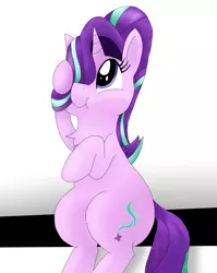 Size: 2550x3200 | Tagged: artist:dragonpone, blushing, chest fluff, cute, derpibooru import, glimmerbetes, new hairstyle, safe, season 6, sitting, solo, spoiler:s06, starlight glimmer