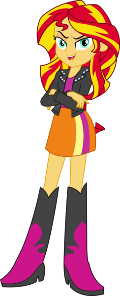 Size: 5827x14330 | Tagged: safe, artist:sugar-loop, derpibooru import, sunset shimmer, equestria girls, .ai available, .svg available, absurd resolution, boots, clothes, crossed arms, evil, evil grin, leather jacket, open mouth, pose, simple background, skirt, smiling, smirk, solo, transparent background, vector