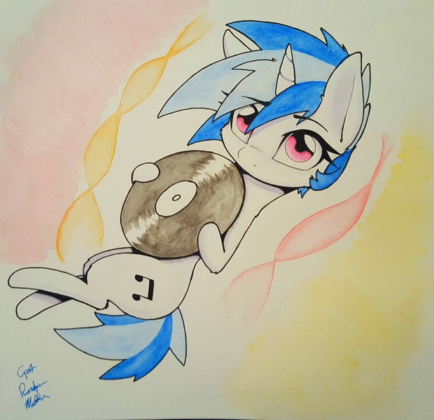 Size: 2189x2117 | Tagged: safe, artist:captainpudgemuffin, derpibooru import, vinyl scratch, pony, unicorn, commission, female, mare, record, solo, traditional art