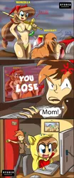 Size: 1558x3739 | Tagged: armor, artist:ryured, blood, button mash, chibi, clothes, coco pommel, comic, computer, derpibooru import, dialogue, gamer mom, human, humanized, milf, minuette, nosebleed, oc, oc:cream heart, picture, spike, suggestive, umaru doma, unconvincing armor, video game