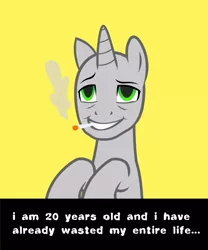 Size: 833x1000 | Tagged: safe, artist:age3rcm, derpibooru import, ponified, burgerpants, caption, cigarette, smoking, solo, undertale