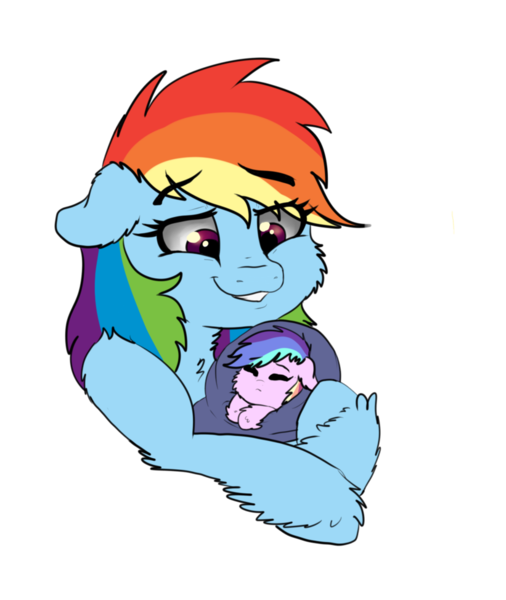 Size: 821x973 | Tagged: safe, artist:saphi-boo, derpibooru import, rainbow dash, oc, oc:passion flare, pegasus, pony, baby, baby pony, blanket, chest fluff, foal, magical lesbian spawn, momma dash, mother and daughter, next generation, offspring, parent:rainbow dash, parent:twilight sparkle, parents:twidash