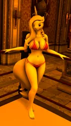 Size: 720x1280 | Tagged: 3d, anthro, artist:isisazza, barefoot, belly button, bikini, boxing ring, breasts, busty fleur-de-lis, cleavage, clothes, derpibooru import, feet, female, fleur-de-lis, plantigrade anthro, solo, solo female, source filmmaker, suggestive, swimsuit