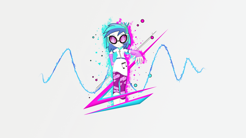 Size: 1920x1080 | Tagged: safe, artist:breevsto, artist:divideddemensions, derpibooru import, vinyl scratch, equestria girls, music to my ears, rainbow rocks, headphones, simple, strut, swag, vector, wallpaper