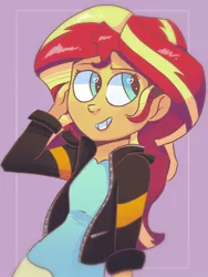 Size: 768x1024 | Tagged: safe, artist:cosmic-pincel, derpibooru import, sunset shimmer, human, equestria girls, cute, grin, heart eyes, shimmerbetes, solo, wingding eyes