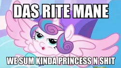 Size: 618x346 | Tagged: cropped, derpibooru import, image macro, lidded eyes, meme, open mouth, princess flurry heart, safe, screencap, solo, spoiler:s06, spread wings, vulgar