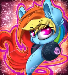 Size: 2700x2950 | Tagged: safe, artist:madacon, derpibooru import, rainbow dash, pegasus, pony, bust, color porn, cute, dashabetes, female, headphones, mare, solo