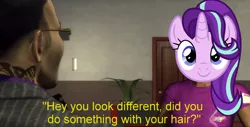 Size: 1000x508 | Tagged: derpibooru import, image macro, johnny gat, meme, new hairstyle, safe, saints row, saints row 2, spoiler:s06, starlight glimmer