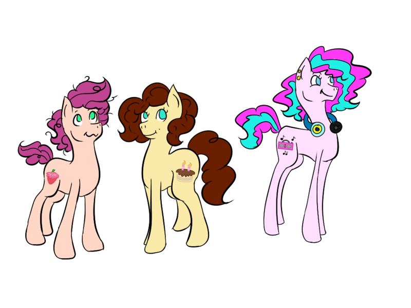 Size: 1024x768 | Tagged: safe, artist:beachygrl92, derpibooru import, oc, oc:birthday surprise, oc:strawberry twist, oc:sugar rush, unofficial characters only, offspring, parent:cheese sandwich, parent:pinkie pie, parents:cheesepie