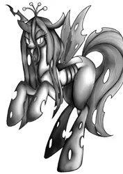 Size: 1024x1450 | Tagged: artist:doubt, derpibooru import, grayscale, monochrome, queen chrysalis, safe