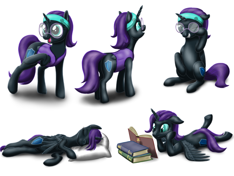 Size: 2000x1500 | Tagged: safe, artist:vasillium, derpibooru import, oc, oc:nyx, unofficial characters only, alicorn, pony, alicorn oc, book, cute, glasses, nyxabetes, reading, sleeping