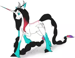 Size: 3106x2395 | Tagged: safe, artist:sunny way, derpibooru import, oc, unofficial characters only, horse, hybrid, pony, unicorn, commission, female, horns, long hair, long horn, piercing, rcf community, solo