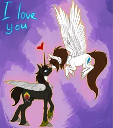 Size: 659x746 | Tagged: safe, artist:sunny way, derpibooru import, oc, oc:alex, oc:sunny way, unofficial characters only, alicorn, pegasus, pony, aleway, alicorn oc, colored, feather, female, horn, love, lovely, male, rcf community, sketch, straight, wings