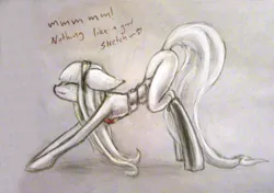 Size: 1616x1138 | Tagged: artist:anthropony, artist:sonar-doll, derpibooru import, oc, oc:anthro, safe, stretching, traditional art, unofficial characters only