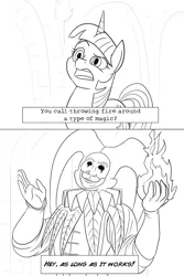 Size: 864x1296 | Tagged: artist:mistermech, comic, crossover, dark souls, dark souls 2, derpibooru import, dialogue, fire, hokuto no ken, jester thomas, monochrome, pyromancy, reference, safe, twilight sparkle