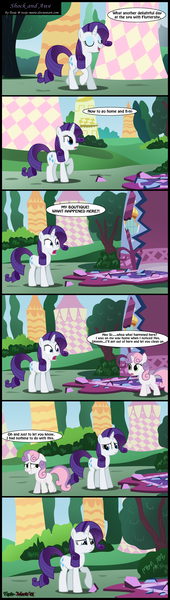 Size: 1601x5637 | Tagged: artist:toxic-mario, blatant lies, carousel boutique, comic, derpibooru import, rarity, safe, suspiciously specific denial, sweetie belle