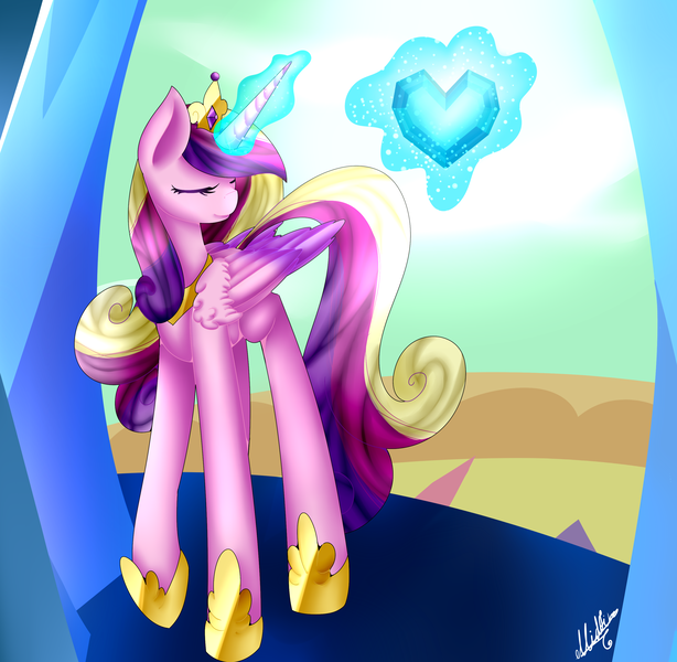 Size: 2977x2911 | Tagged: artist:midfire, crystal heart, derpibooru import, eyes closed, magic, princess cadance, safe, solo, telekinesis