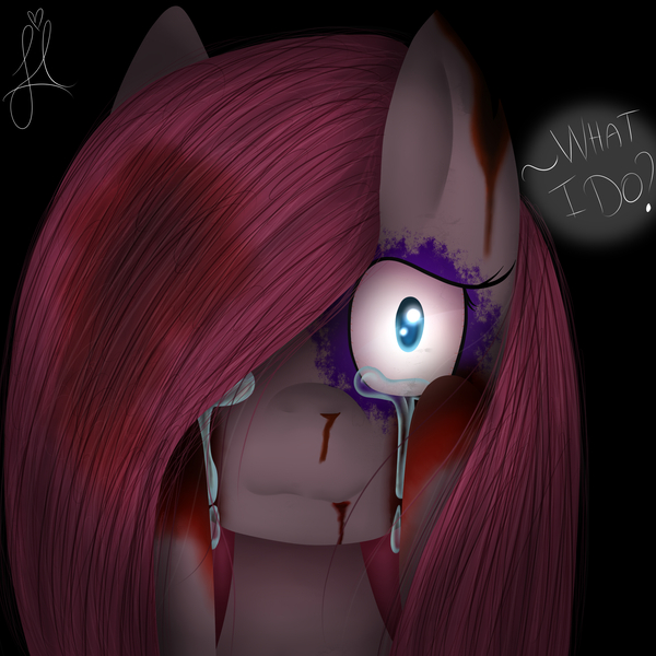 Size: 2500x2500 | Tagged: semi-grimdark, artist:applejacks2, derpibooru import, pinkie pie, pony, abuse, black eye, blood, crying, female, mare, pinkamena diane pie, pinkiebuse, solo