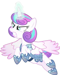Size: 3436x4310 | Tagged: dead source, safe, artist:xebck, derpibooru import, princess flurry heart, alicorn, pony, angry, armor, badass, crystal guard armor, flurry heart pearl of battle, flying, fury heart, glare, glowing horn, gritted teeth, magic, older, older flurry heart, simple background, solo, spread wings, transparent background, vector