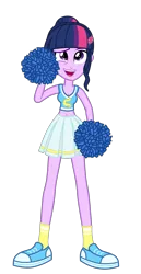 Size: 1800x3500 | Tagged: safe, artist:mixiepie, derpibooru import, sci-twi, twilight sparkle, equestria girls, belly button, canterlot high, cheerleader, cheerleader sparkle, clothes, converse, midriff, open mouth, paint tool sai, pleated skirt, pom pom, school spirit, shoes, simple background, skirt, sneakers, socks, solo, transparent background, wondercolts