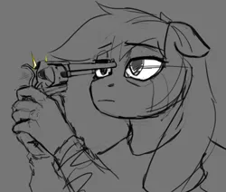 Size: 1070x907 | Tagged: semi-grimdark, artist:gaypyjamas, derpibooru import, oc, unofficial characters only, anthro, earth pony, edgy, gun, imminent suicide, lineart, monochrome, revolver, suicide