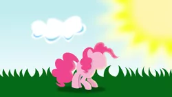 Size: 3149x1772 | Tagged: safe, artist:illumnious, derpibooru import, pinkie pie, earth pony, pony, blurry, female, mare, minimalist, solo, vector, wallpaper