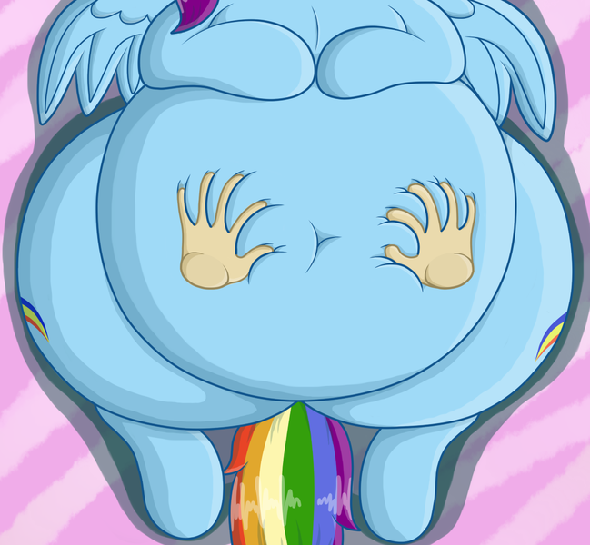 Size: 1187x1097 | Tagged: artist:dullpoint, ass, belly, belly button, bellyrubs, chubby, derpibooru import, fat, hand, obese, rainblob dash, rainbow dash, suggestive, tubby wubby pony waifu