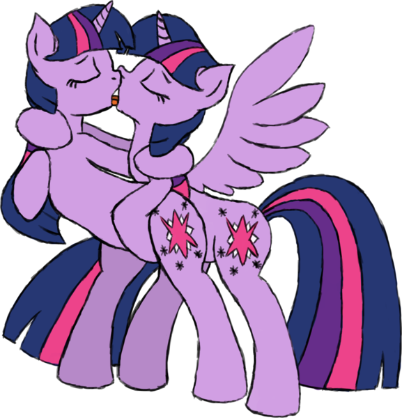 Size: 2275x2364 | Tagged: suggestive, artist:datapony, derpibooru import, twilight sparkle, twilight sparkle (alicorn), alicorn, pony, eyes closed, female, french kiss, hoofjob, kissing, lesbian, mare, self ponidox, selfcest, shipping, softcore, twolight, wingboner