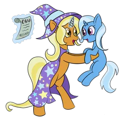 Size: 4000x4000 | Tagged: safe, artist:sethisto, derpibooru import, idw, sunflower spectacle, trixie, pony, unicorn, spoiler:comic, spoiler:comic40, clothes, female, filly, filly trixie, hat, like mother like daughter, mare, mother and daughter, wizard, wizard hat, young, younger