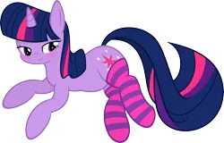 Size: 6000x3841 | Tagged: safe, artist:fromamida, artist:slb94, derpibooru import, twilight sparkle, pony, unicorn, absurd resolution, blushing, clothes, female, mare, prone, simple background, smiling, socks, solo, striped socks, sultry pose, transparent background, vector