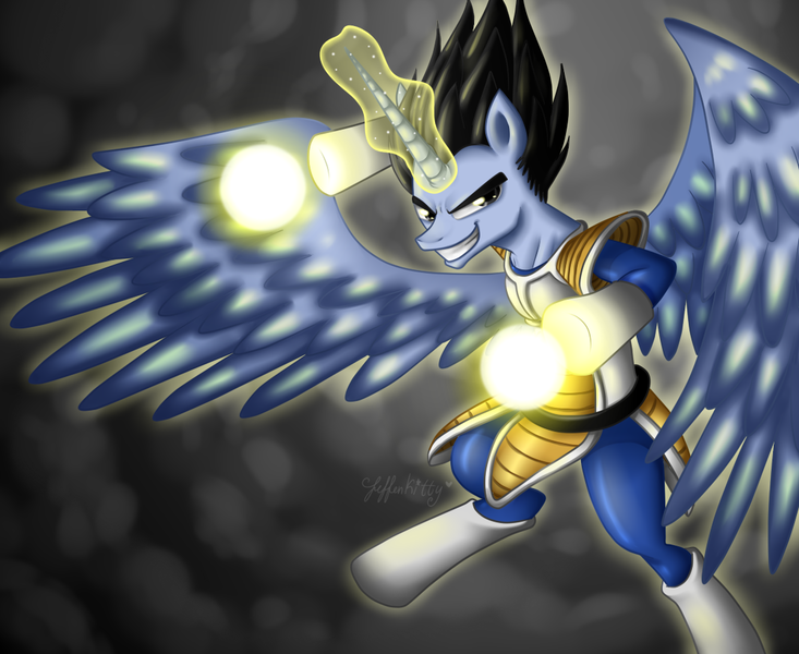 Size: 1100x900 | Tagged: safe, artist:leffenkitty, derpibooru import, ponified, alicorn, pony, dragon ball z, magic, solo, vegeta