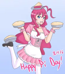 Size: 1280x1456 | Tagged: artist:jonfawkes, derpibooru import, food, human, humanized, open mouth, pi, pi day, pie, pinkie pie, safe, solo