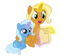 Size: 4000x3600 | Tagged: safe, artist:cheezedoodle96, derpibooru import, idw, sunflower spectacle, trixie, pony, unicorn, spoiler:comic, spoiler:comic40, cute, diatrixes, female, filly, filly trixie, horn, idw showified, letter, levitation, like mother like daughter, magic, magic aura, mare, mother and daughter, scroll, simple background, telekinesis, transparent background, vector, young, younger