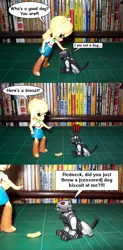 Size: 736x1500 | Tagged: safe, derpibooru import, applejack, equestria girls, action figure, clothes, crossover, dog biscuit, doll, dragonball z abridged, equestria girls minis, meme, rage face, ravage, skirt, toy, toy comic, transformers