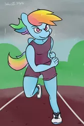 Size: 800x1200 | Tagged: anthro, artist:solarisii, derpibooru import, plantigrade anthro, rainbow dash, running, safe, solo